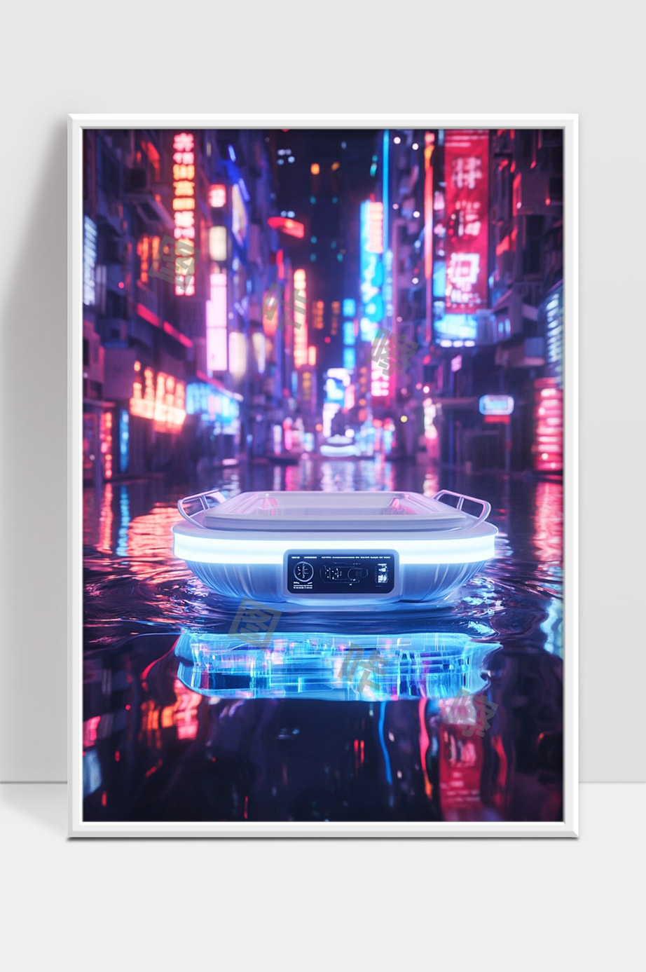 未来科技城市夜景中的悬浮智能设备展示