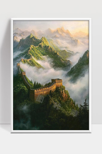 晨雾环绕下壮丽巍峨的长城山岭风光