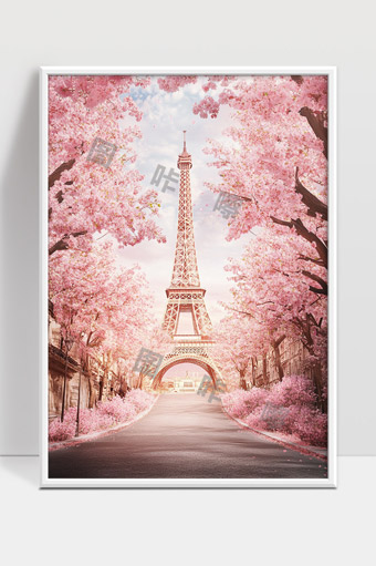 樱花环绕下的巴黎埃菲尔铁塔春日风光