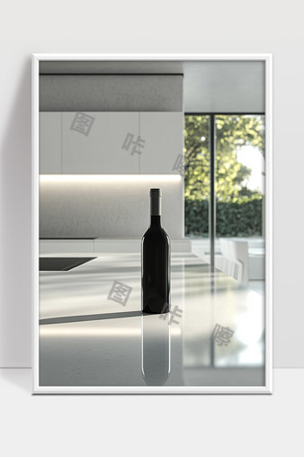 现代简约厨房光影中的红酒瓶静物展示