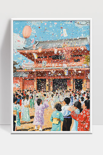 日本传统节日盛大庆典人们穿着和服欢聚一堂