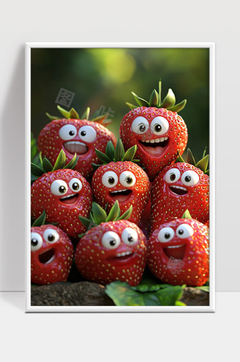 快乐的草莓大家庭趣味表情生动有趣