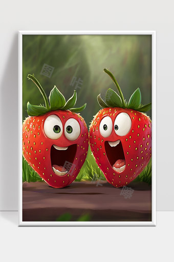 两颗开心草莓活泼生动卡通表情形象