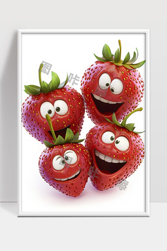 四颗卡通笑脸草莓形象生动可爱趣味十足