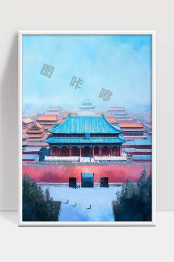 紫禁城全景故宫历史古建筑文化遗产艺术绘画