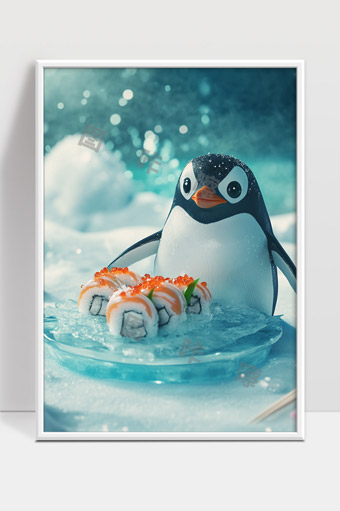 企鹅与寿司冰雪餐盘梦幻美食奇趣场景