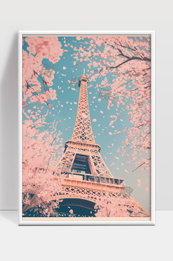 浪漫春日樱花环绕巴黎埃菲尔铁塔美景