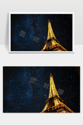 巴黎埃菲尔铁塔夜景星空灿烂灯光辉映