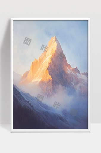 晨光照耀下巍峨壮丽的雪山峰巅景象