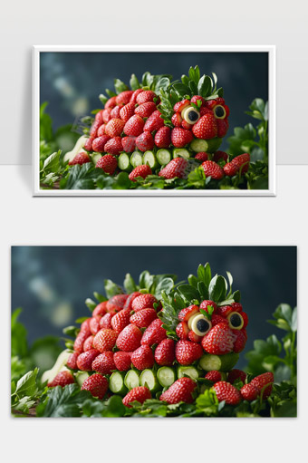 创意水果拼盘草莓青瓜组合动物造型摆设