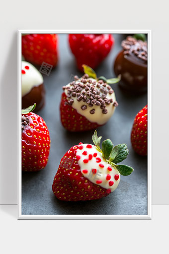 美味巧克力淋浆草莓甜点诱人特写图片