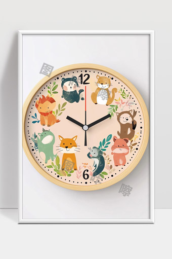 可爱卡通动物主题创意挂钟清新简约设计