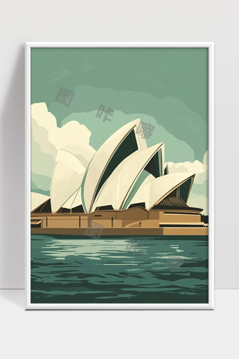 悉尼歌剧院著名建筑海滨风景艺术插画