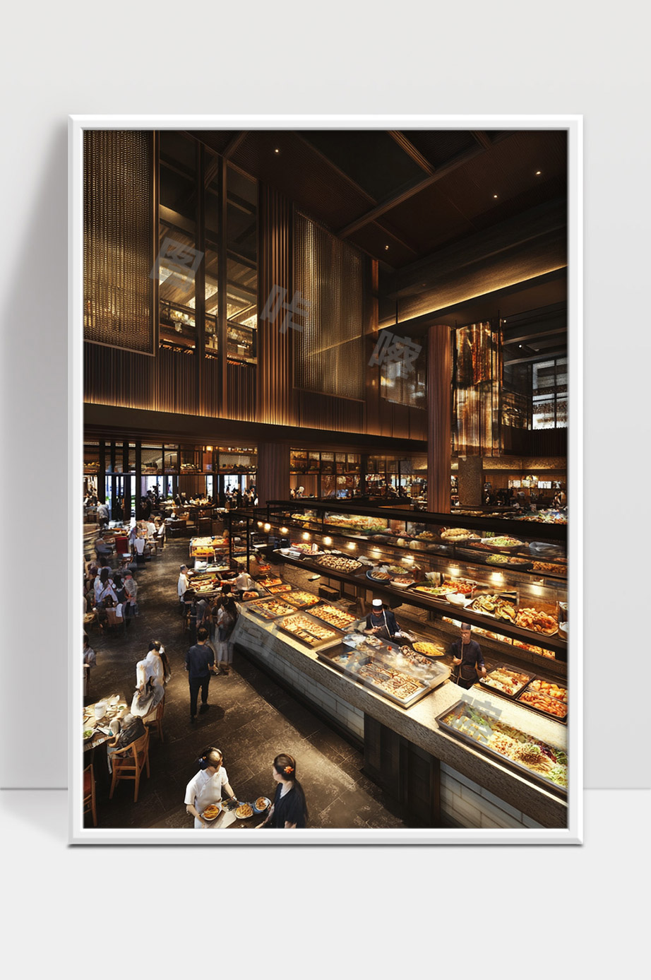 豪华餐厅自助美食丰富优雅灯光氛围浓厚