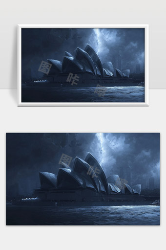 黑暗风暴下的悉尼歌剧院壮美夜景