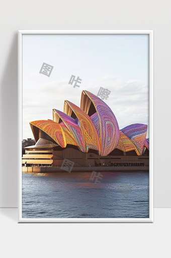 悉尼歌剧院彩色光影夜景建筑艺术