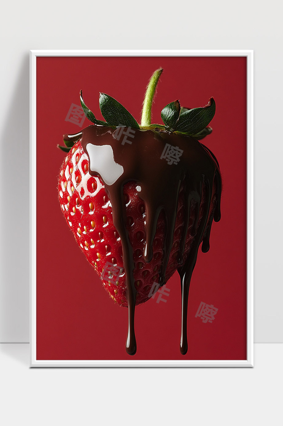 巧克力淋酱覆盖的新鲜草莓特写高清美食