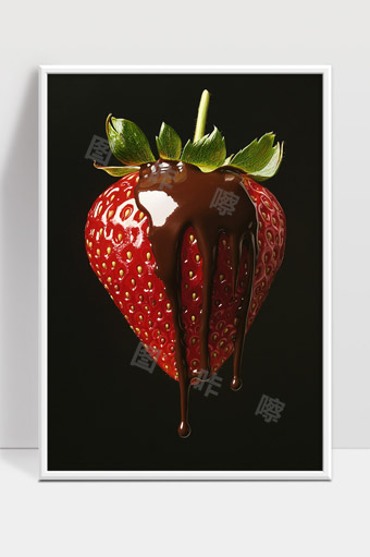 诱人草莓沾满浓郁巧克力酱美味甜品特写