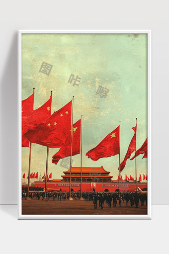 天安门广场盛大庆典飘扬的五星红旗