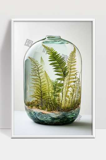 玻璃瓶中蕨类植物微型生态景观展示
