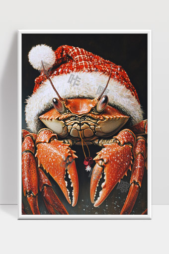 戴着圣诞帽的螃蟹趣味节日形象摄影画面