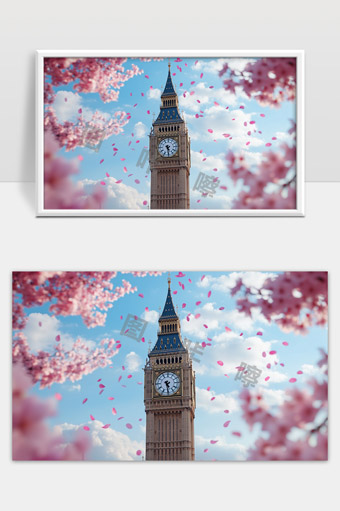 春日樱花环绕伦敦大本钟美景