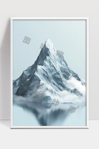 宁静雪山倒影湖面冬日自然风光唯美场景