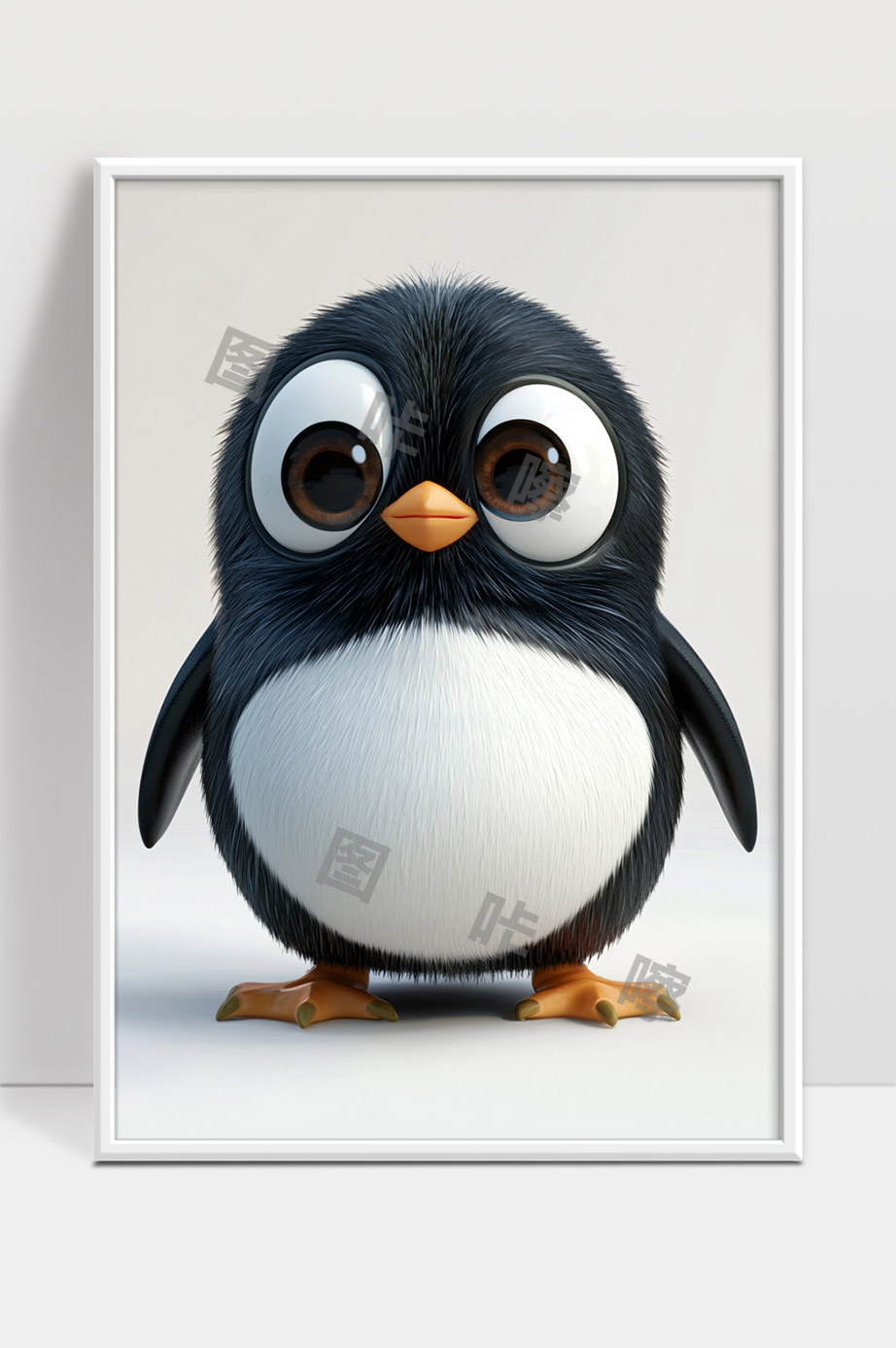 卡通大型眼睛可爱小企鹅形象插画