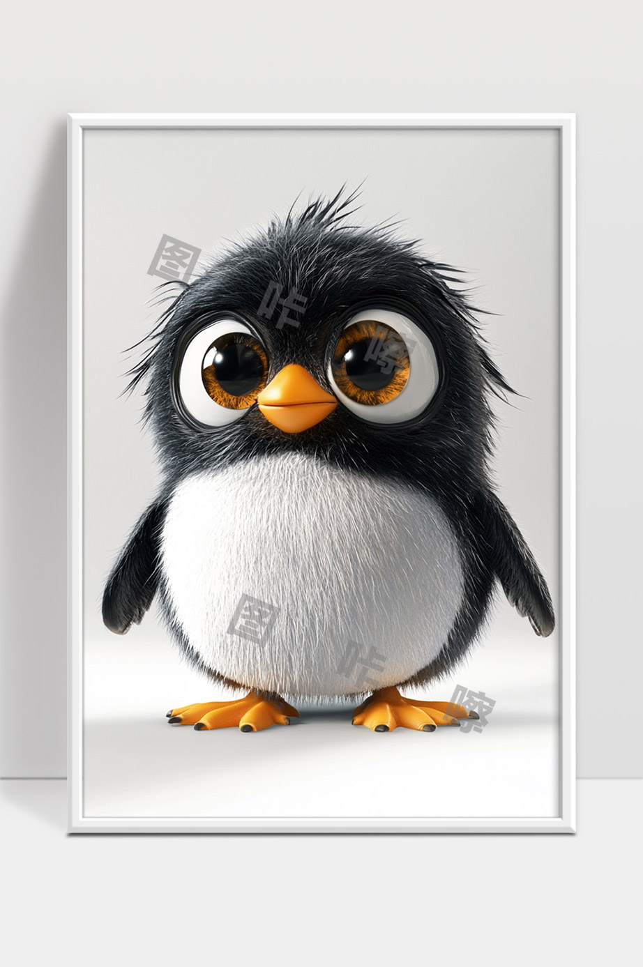 萌趣黑白小企鹅卡通形象超大眼睛可爱宠物设计