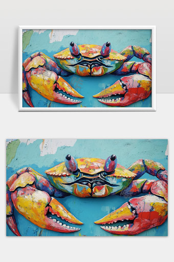 色彩斑斓的螃蟹墙绘艺术表现