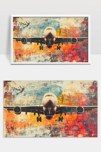 现代艺术风格的客机起飞动态绘画