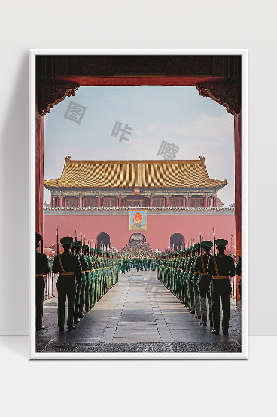 天安门广场庄严升旗仪式军人整齐列队迎接国庆