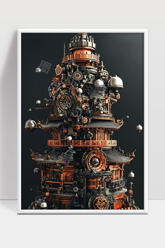 未来蒸汽朋克风格复杂机械建筑模型