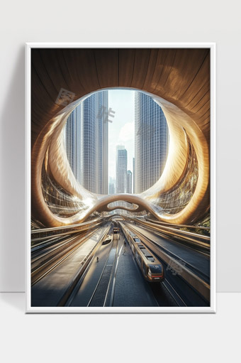 未来城市轨道交通与现代建筑完美融合景观