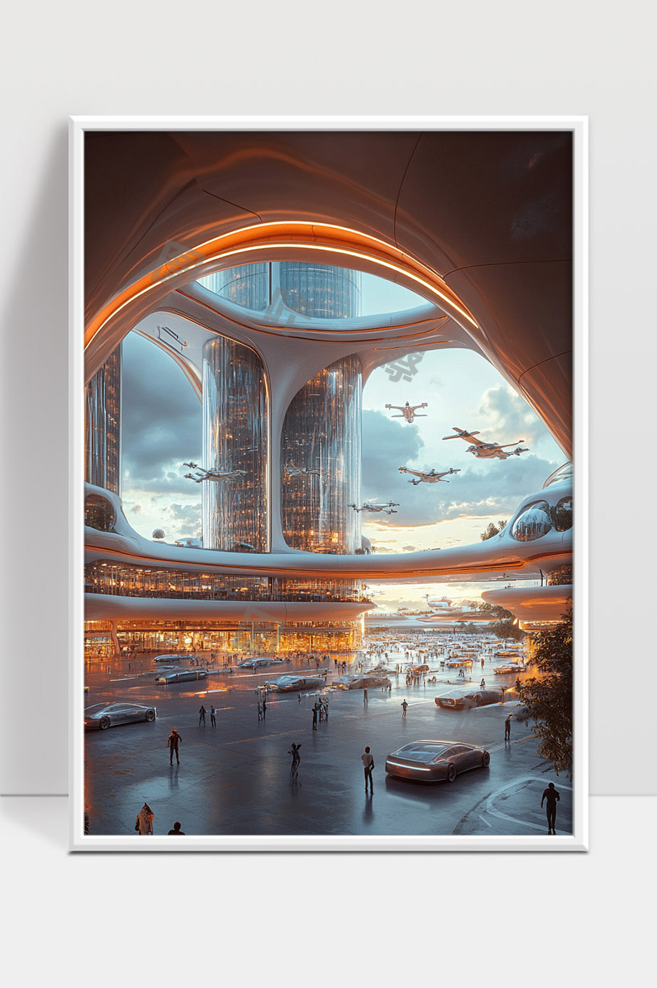 未来城市高科技空中交通与智能建筑场景