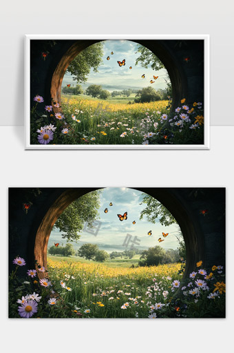 春日花海蝴蝶翩翩田园风光宁静美景