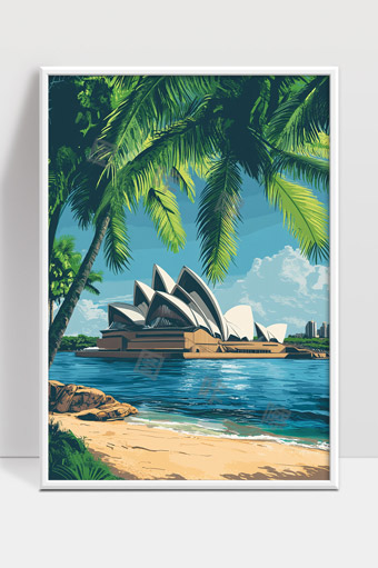 悉尼歌剧院海滨热带风光自然风景数字绘画
