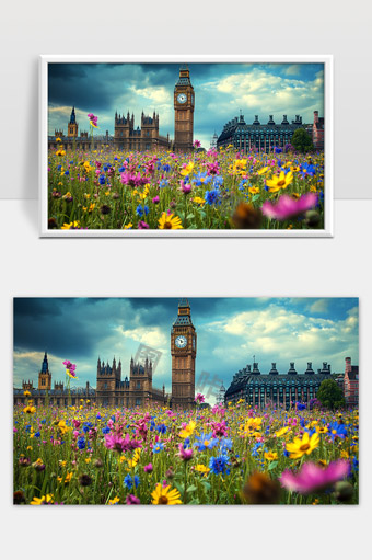 伦敦大本钟与绚丽花海春日美景