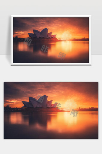 悉尼歌剧院火焰霞光映照下的壮丽景色