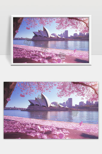 悉尼歌剧院樱花盛开春季美景城市风光