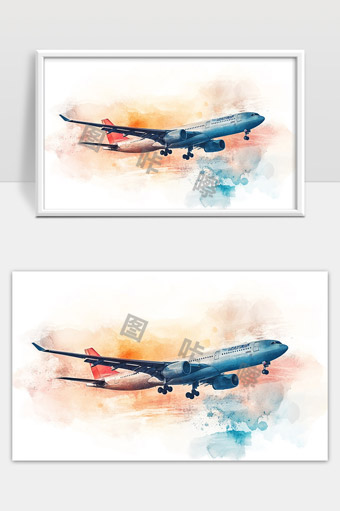 现代客机飞行中的水彩画艺术表现