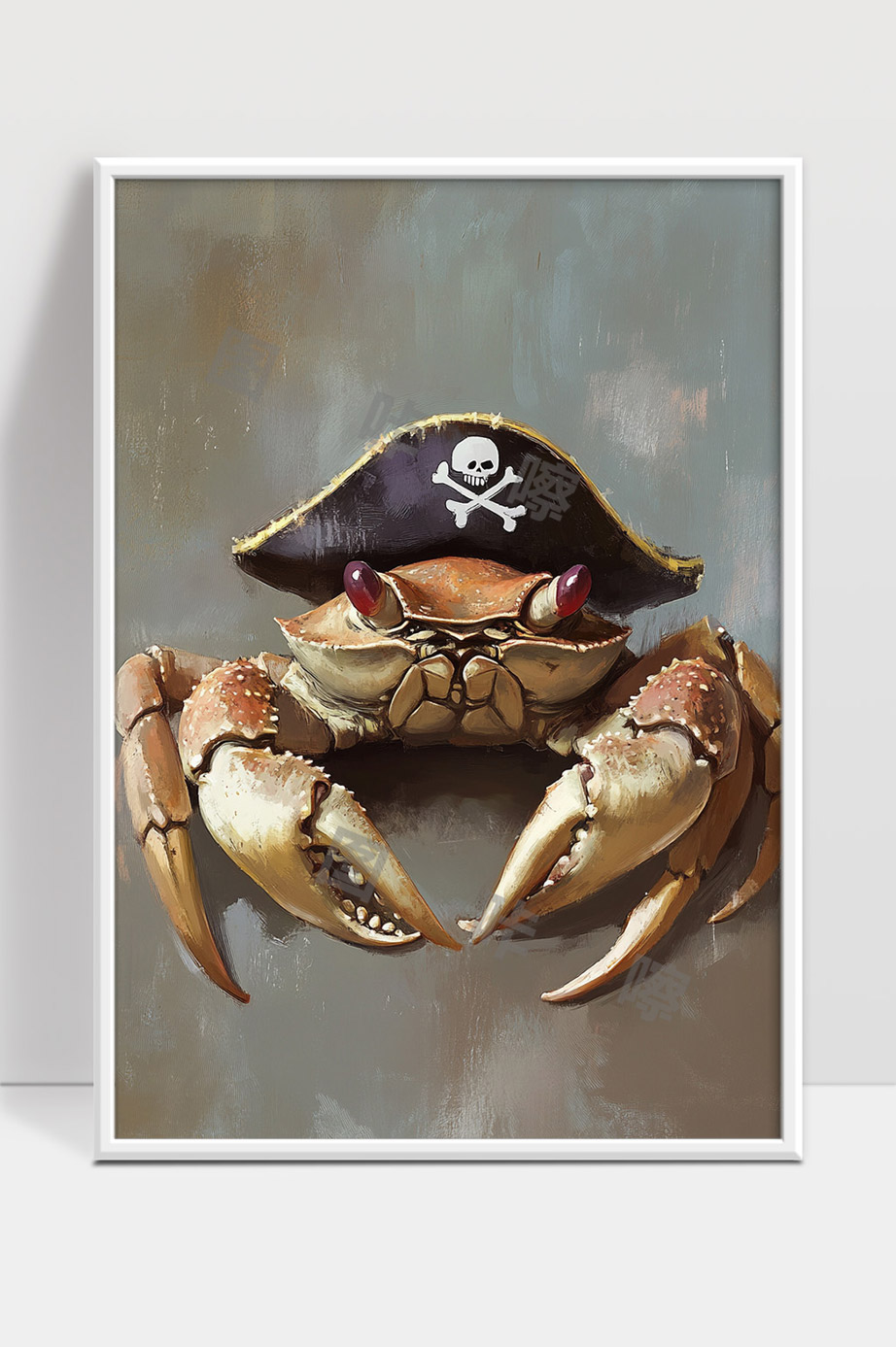 戴海盗帽的卡通螃蟹形象充满趣味和创意