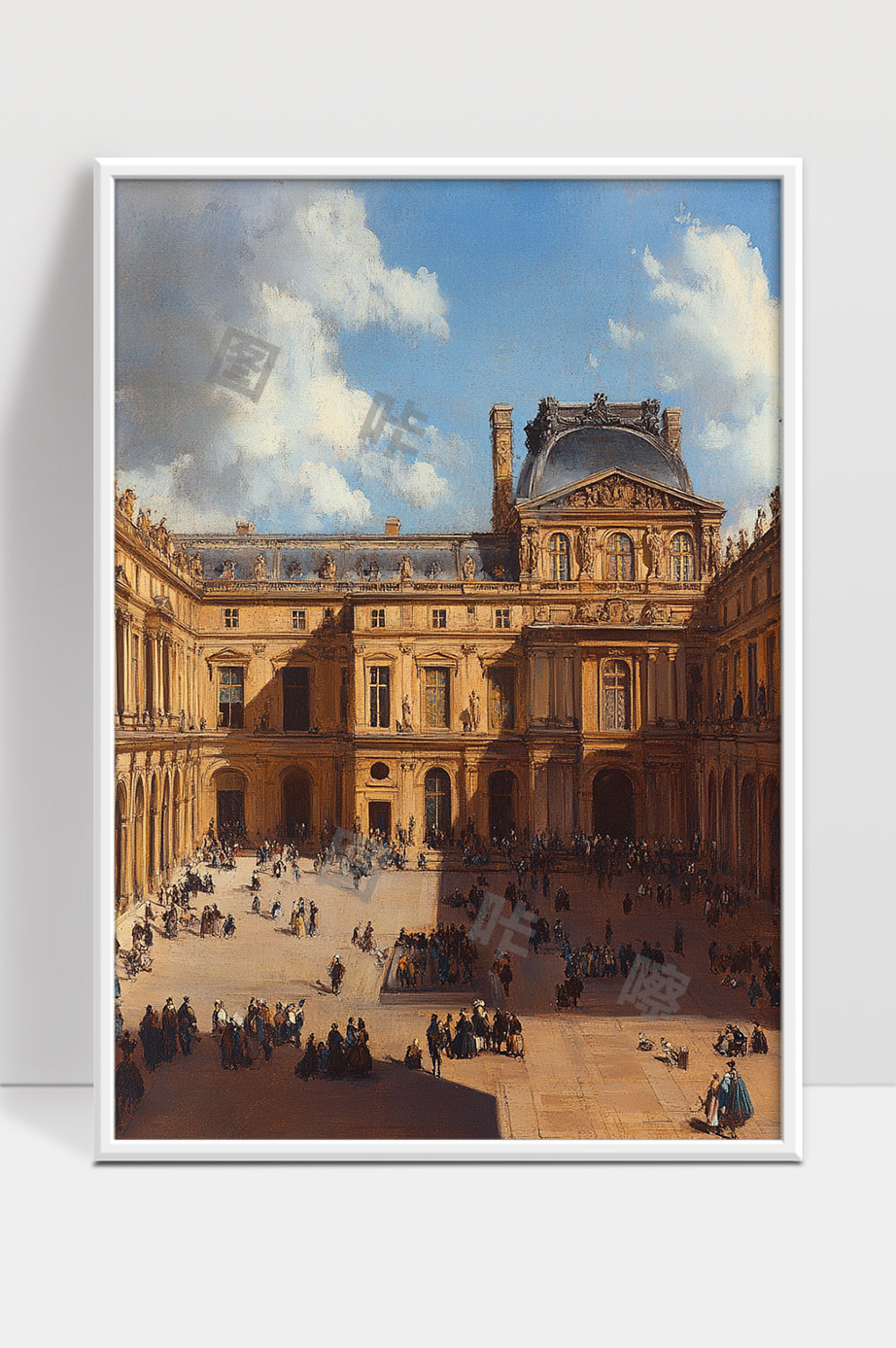 卢浮宫宫廷日光下的人群与建筑风采