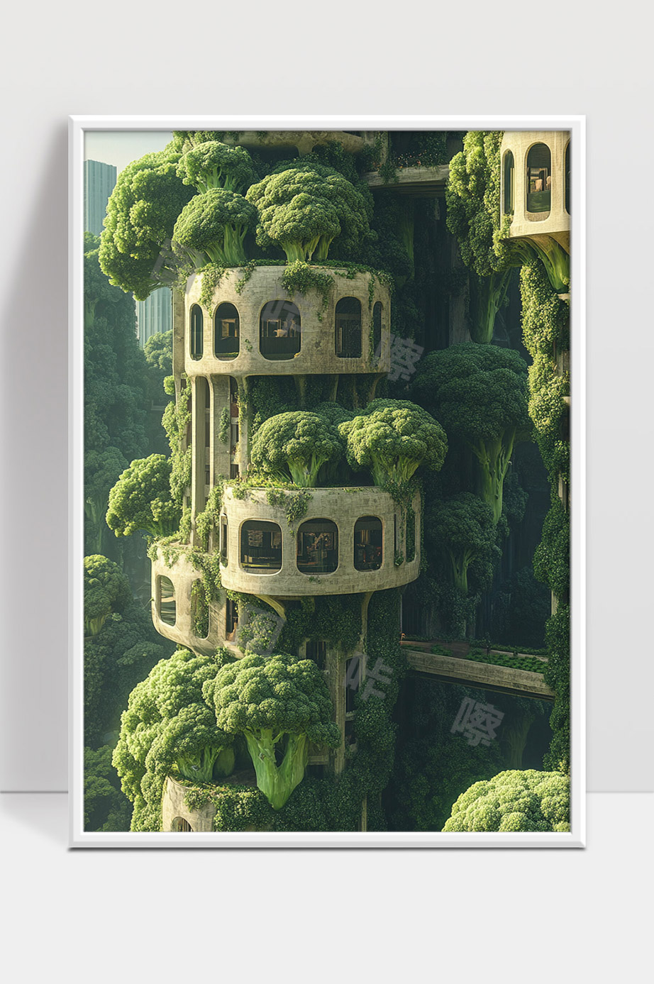 未来生态城市中的立体绿色建筑与自然融合景观