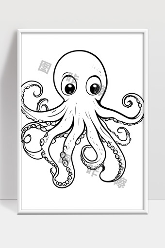 可爱大章鱼儿童简笔画黑白线条图案