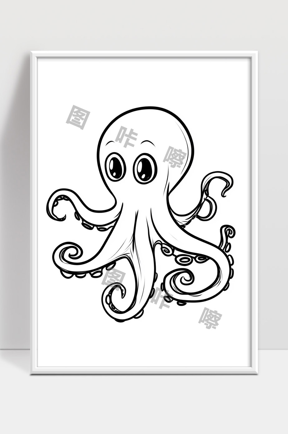 可爱卡通章鱼简笔画黑白线描图案
