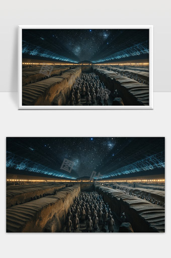 秦始皇兵马俑地下军阵星空下壮观景象展示