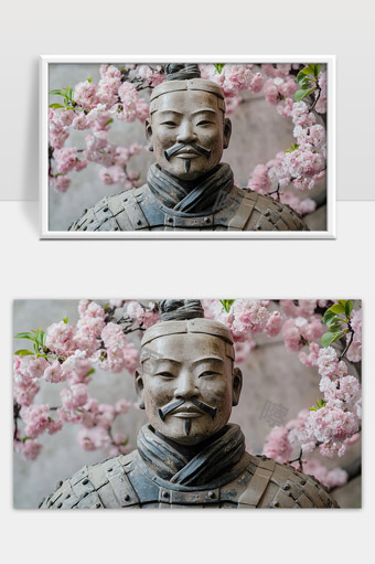 秦兵马俑与盛开繁花展现古今文化交融