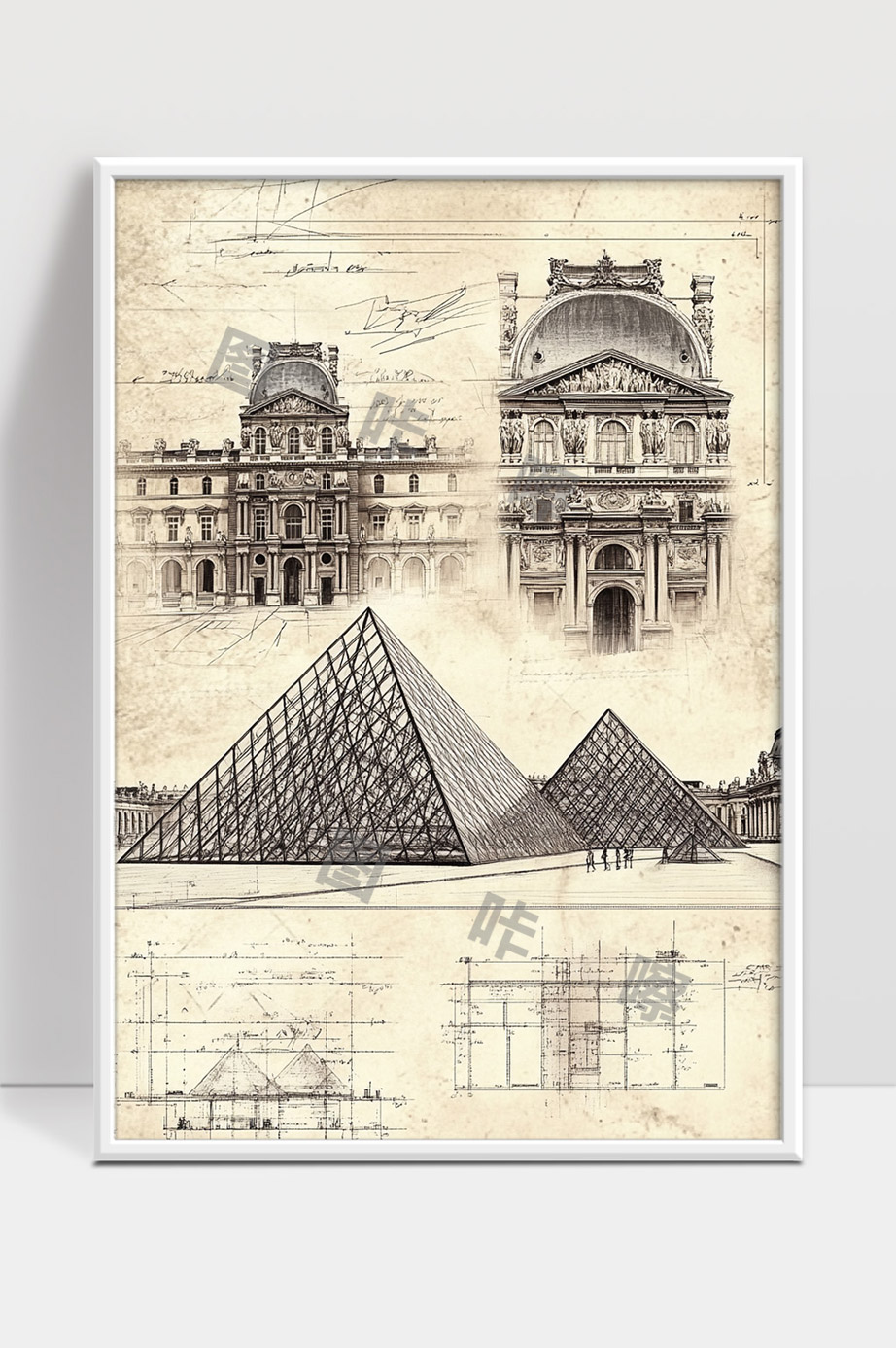 卢浮宫建筑设计古典与现代融合示意图