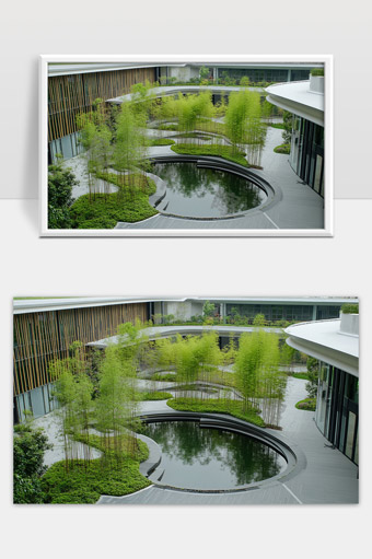 现代建筑园林中融合水景与竹林的生态设计庭院